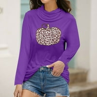 Женски ежедневен костенурка тениска с дълъг ръкав леопардова тиква печат блуза с маска за лице свободни върхове лилаво xl
