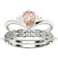 Разкошен минималистичен 2. Карат круша реже морганит и диамант Мосанит уникален годежен пръстен, Достъпен сватбен пръстен, две съвпадащи ленти в 10K твърд бял златен