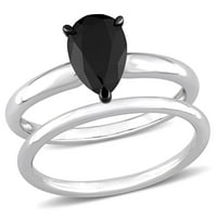 Миабела Женски карат Т. в. круша шлифован черен диамант 14кт Бяло Злато пасианс 2 части булчински комплект