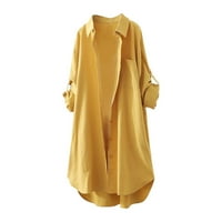Модни леки леки размери на жените, големи размери на модни модни стилни дрехи за дами плътни цветове бутон с дълъг ръкав надолу по яка блуза Небрежно разхлабена обикновена жълта s