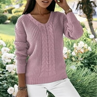 Daznico пуловери за жени дами есен и зима дълъг ръкав твърд цвят v шия тънък прилягане на мода моден плетен пуловер пуловер топ розов m