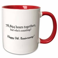 3Drose Happy 9th Anniversary - часове заедно - два тона червена халба, 15 -унция