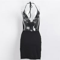 Дамски рокли без ръкави за безценно лято отпечатана дълбока рокля с v-образно деколте черен xl