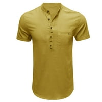 Мъжки големи тениски ризи за мъже мъже пролет и лятна солидна максимална риза ежедневни памучни бельо стойка за яка горна ваканция джобна риза с къс ръкав