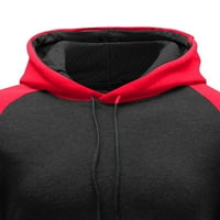 Yinmgmhj качулки за мъже Мъжки есен и зимна спортна блуза и отдих и райета с качулка пуловер цветен блок сплайсинг пуловер качулка червено + 14