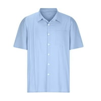 Мъжки върхове клирънс под $5, Мъжки случайни бутон Мода имат джобове Бельо Плътен цвят блуза блуза Светло синьо ххл