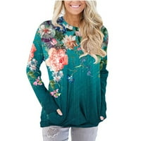 Deholifer дамски върхове ежедневни флорални щампа с дълъг ръкав кръгла шия пуловер суичър отгоре свободни годни удобни тениски с джобове флот s