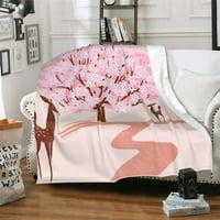 Двоен слой плюшено одеяло за легло, розово еленско дърво Слънце модел уютно мек климатик хвърля одеяла, 80 60