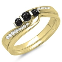 Колекция DazzlingRock 0. Карат 14K Кръгла черно -бял диамант вихър Свъртен пръстен комплект CT, жълто злато, размер 4