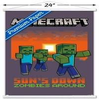 Minecraft - Зомбита около стенен плакат с дървена магнитна рамка, 22.375 34