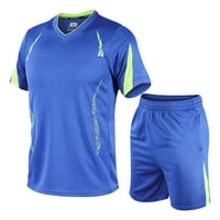 Летни мъжки тънък годни лед копринени Печатни тениска комплект Мода Свободно Време Спорт Фитнес синьо Хххл