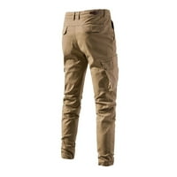 Zkozptok Мъжки памучни панталони Твърди ежедневни дишащи тънки прилепнали еластични панталони с цип от цип, каки, ​​XL