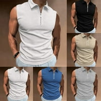 Мъжки ежедневни цип яка риза без ръкави тънък годни върховете тениска блуза рокля чай Каки 2ХЛ