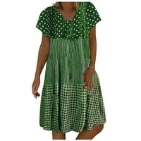 Рокля с къс ръкав в Деколте карирана Принт лятна рокля до коляното официална рокля зелена ШЛ клирънс под $5