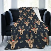 Коледна зима елен елек Руло за хвърляне на одеяло ултра меко уютно декоративно фланелно одеяло през целия сезон за домашно легло стол стол пътуване 50x40in