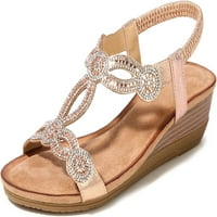Дамски сандали за кристал са сандали wdege задни каишки Отворен кръгъл пръст Бохемски летни облечени обувки