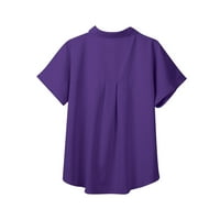 Lydiaunistar жени плюс размер върхове мода жена причинно-следствен бутон Твърда блуза с къси ръкави тениска летни върхове лилаво xl