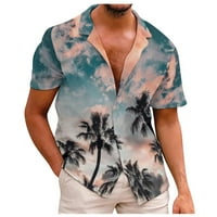 Мъжки ризи Мъжки модни етнически къс ръкав Небрежен печат Хавайска риза Блузна тениска Зелена L