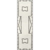 вълнен килим от марокански мотив, 2 '8', слонова кост