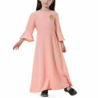 Тежиоджио обратно към Колежа на едро рокли лято мюсюлманска дълга рокля средни големи момичета Дълъг ръкав в врата цвят блок рокля