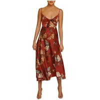 Lastesso Women's Cheeky Summer Maxi Dress v Neck Cami Sling Hollow Tie Front Bow Floral Print Bohemian Party Beach Sundress