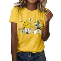 Женски класически версия тип памук с къс ръкав на тениска на тениска забавен отпечатан пчелен фестивал