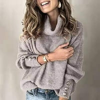 Женски бутон за пуловери за костенурка с дълъг ръкав свободен плетен пуловер върхове