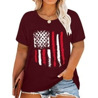 Дамски плюс размер върхове Америка флаг Независимост Ден тениска кръгла шия с къс ръкав на туника върхове 4 юли блузи