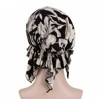 Нови висококачествени жени еластични тюрбани памучни памучни шапки предварително завързани шал шал шал Химио шапка на лейди аксесоари за коса Черни с цвете