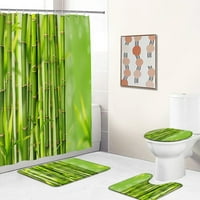 Зелени растения Бамбукови цветя Дзен камък Завеса за баня полиестер плат за душ и килими тоалетна покривка за баня декор