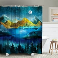 Завеса за планински душ, природа душ завеса синя душ завеса куки, водоустойчив хладен художествен горски душ завеса, японски декор за баня пейзажни планини завеси, 72Wx72h