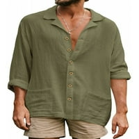 Колиша мъжки ризи ревера шия върхове с дълъг ръкав туника риза редовно прилепване бутон за работа с блуза тъмно зелено xl