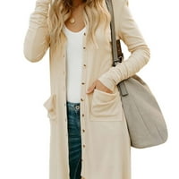 TDOQOT Cardigan Jackets- Моден дълъг ръкав твърд кардиган есен ежедневно палто блуза топ бежов xl